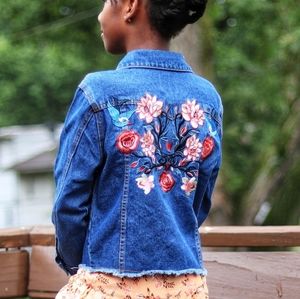 Hayden Girls Denim Jacket Embroidered Design